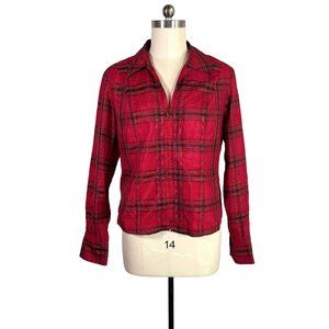 coldwater creek red plaid silk blouse top 1X plus size holiday winter christmas